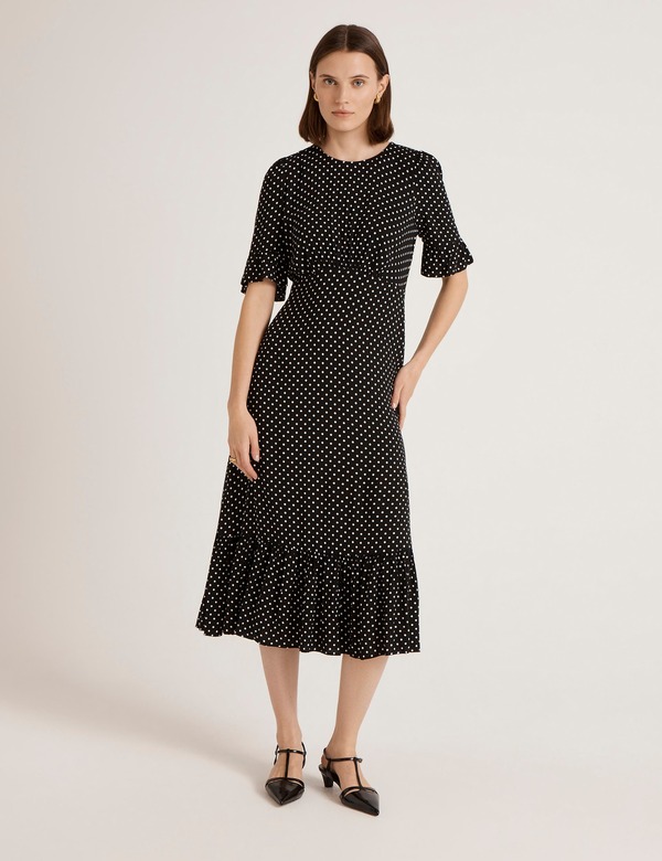 ファイナリー 英国の首都 レディース トップス 衣装 点点柄 点点 midi Finery London Sylvie Polka Dot Midi Dress Black Spot 黒いこと