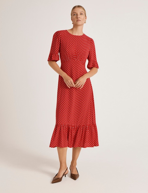 ファイナリー 英国の首都 レディース トップス 衣装 点点柄 点点 midi Finery London Sylvie Polka Dot Midi Dress Red Spot 赤いこと