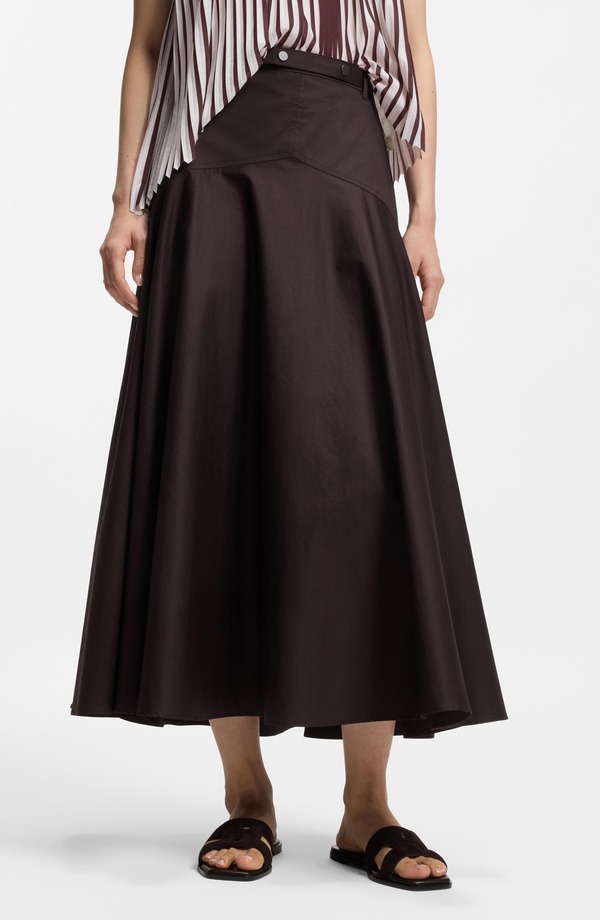 雇い主 レディース 下つ方スコート 綿織物 マキシ BOSS Vusola Stretch Cotton Maxi Skirt Cave Brown 赤銅色