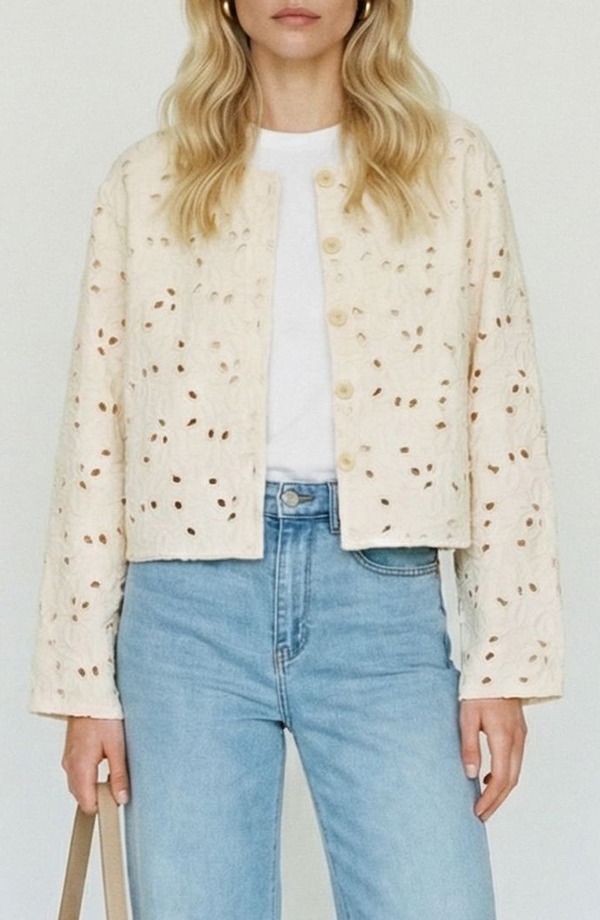 ヴェロモーダ レディース アウター 上衣・上衣 綿織物 VERO MODA Karly Cotton Broderie Jacket Ecru エクリュ