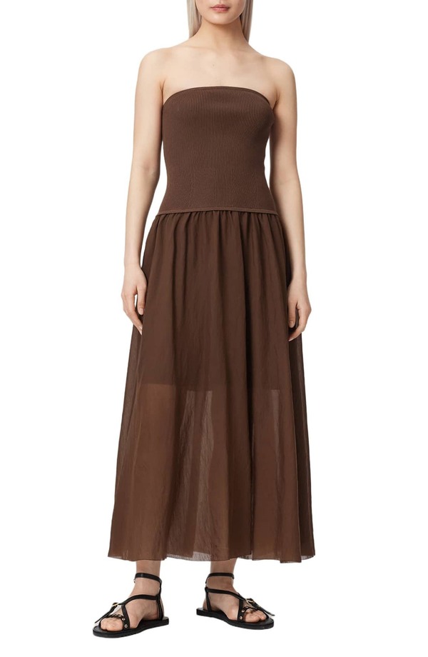 オールセインツ レディース トップス ワンピーストラップレス AllSaints Tegan Strapless Dress Penny Brown ブラウン|ReVida 店