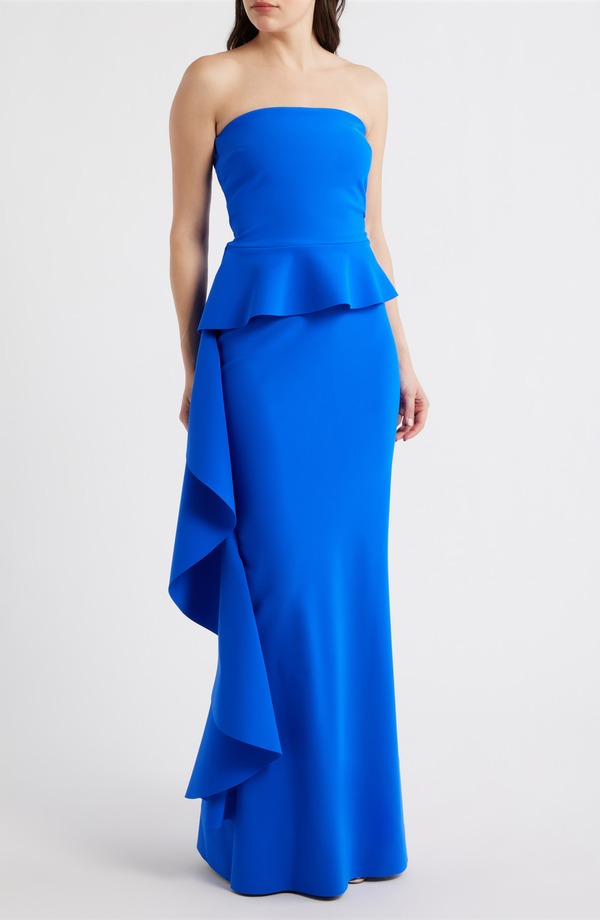 チアラ ボニ プティ ローブ レディース トップス ワンピース フリル ストラップレス Chiara Boni La Petite Robeliska Ruffle Strapless Gown Blue Klein ブルー｜ReVida 店