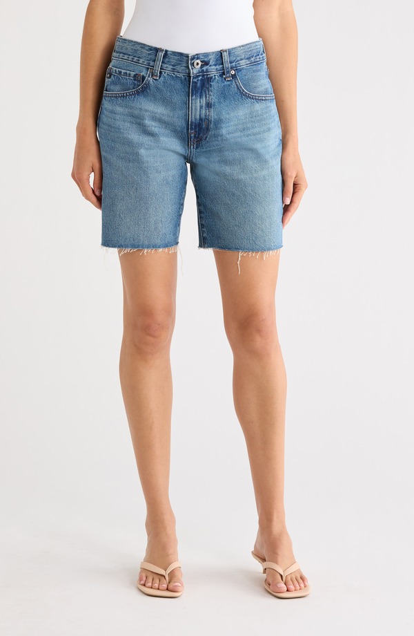 エージー レディース ボトムス ジーンズズボン下 遊撃手ズボン下 AG Ex-Boyfriendistressed Raw Hemid Length Denim Shorts Nouveau ジーンズ