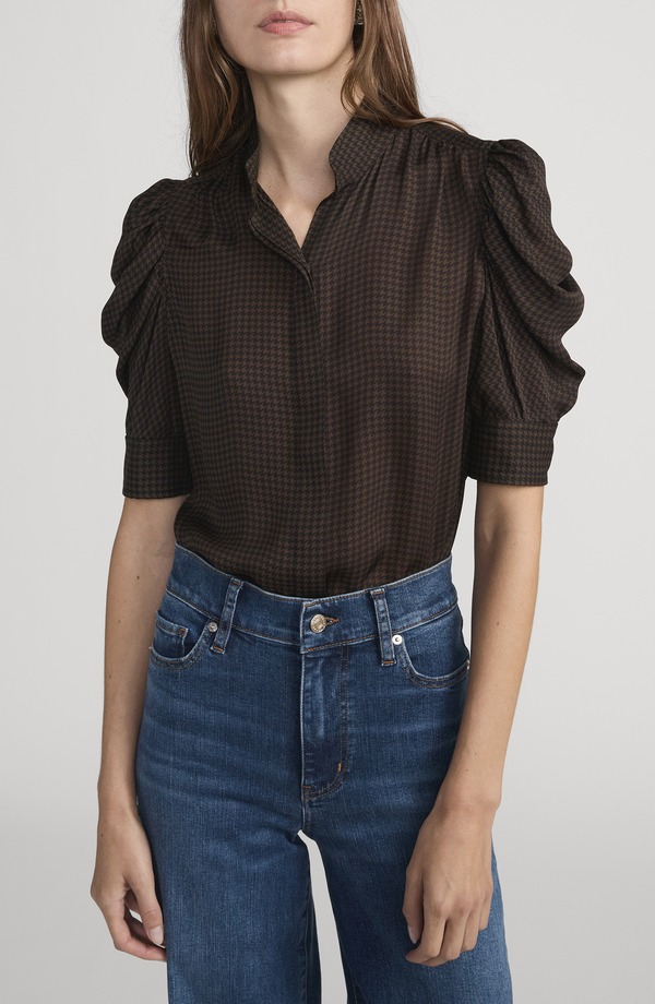 一こま レディース トップス プルオーバー 絹地 FRAME The Houndstooth Gillian Silk Button-Up Shirt Americano Multi マルチ色合い
