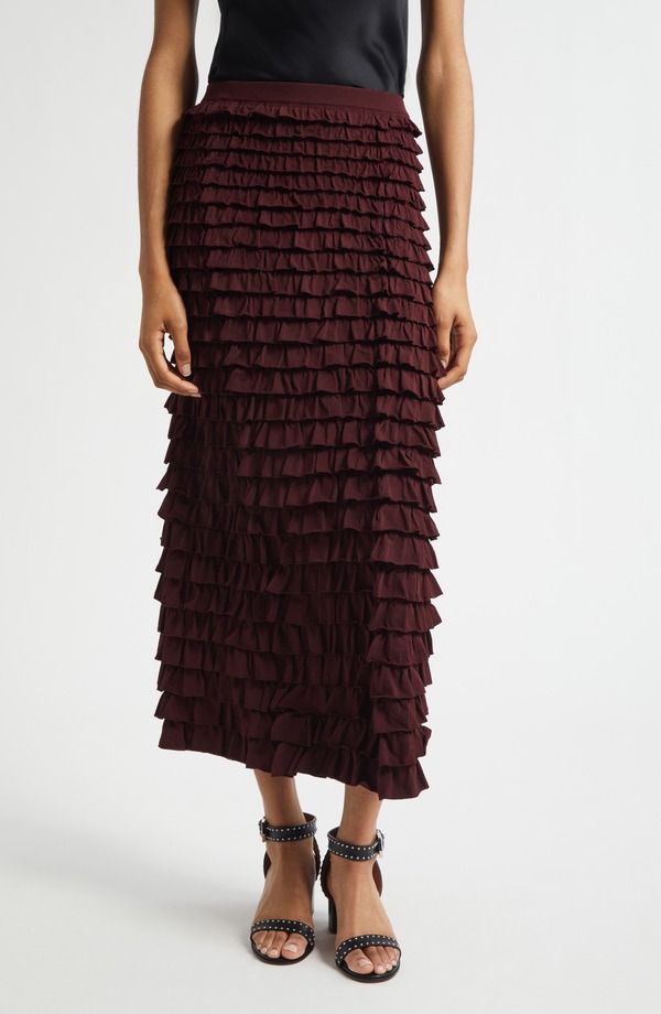 ウラ・ジョンソン レディース 下つ方スコート フラウンス MIDI Ulla Johnson Mimi Ruffle Midi Skirt Claret