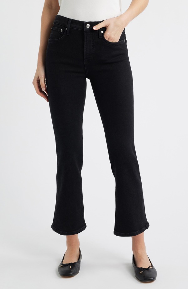 メイドウェル レディース ボトムス ジーンズズボン下 デニム Madewell The Stretch Flare Crop Jeans Black Rinse Wash 黒いこと