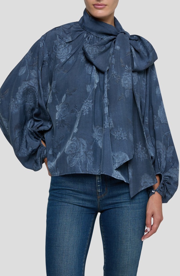 ラジャンス レディース トップス プルオーバー 御花柄 刷り上げる 御花 L\u0027AGENCE Rhett Floral Print Blouson Sleeve Shirt Vintage Indigo Floral インディゴ