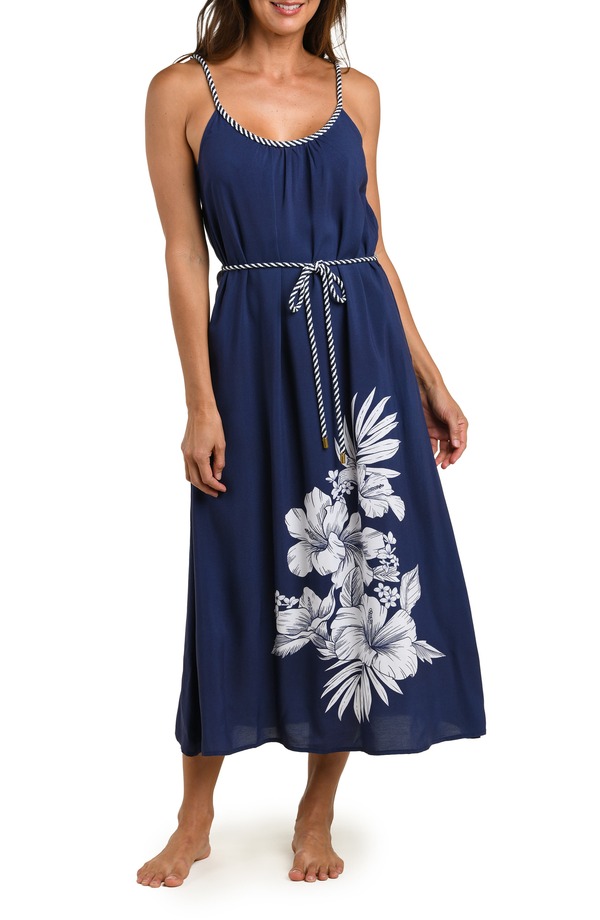ラブランカ レディース トップス 衣装 MIDI ノースリーブ La Blanca Mariner Tie Waist Sleeveless Cover-Up Midi Dress Indigo インディゴ