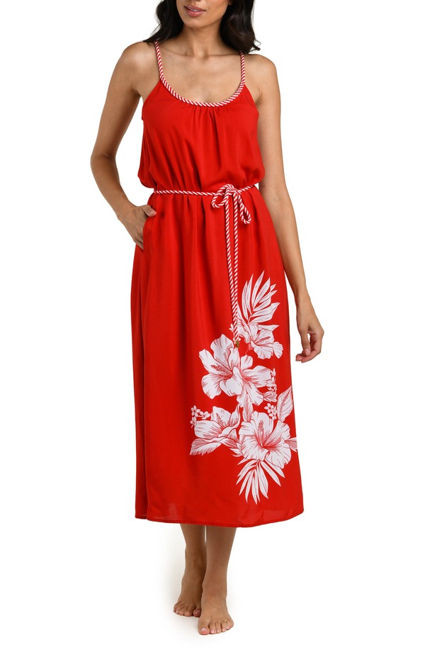 ラブランカ レディース トップス 衣装 MIDI ノースリーブ La Blanca Mariner Tie Waist Sleeveless Cover-Up Midi Dress Ruby ルビー