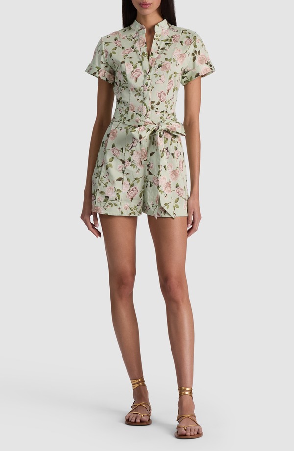 アリス アンド オリビア レディース トップス 衣装 御花柄 ロンパース 御花 Alice + Olivia Lucy Floral Belted Romper Garden Gossip Light Sage サルヴィア