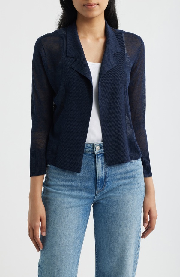 ニックプラスゾーイ レディース アウター パーカー・スウェット カーディガン ニット リネン NIC+ZOE Featherknit Linen Blend Cardigan Dark Indigo インディゴ｜ReVida 店