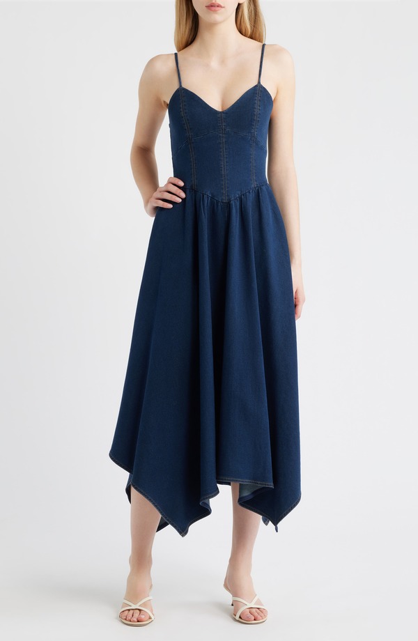 お月さまリバー レディース ボトムス ジーンズズボン下 MOON RIVER Handkerchief Hem Denim Dress Indigo インディゴ
