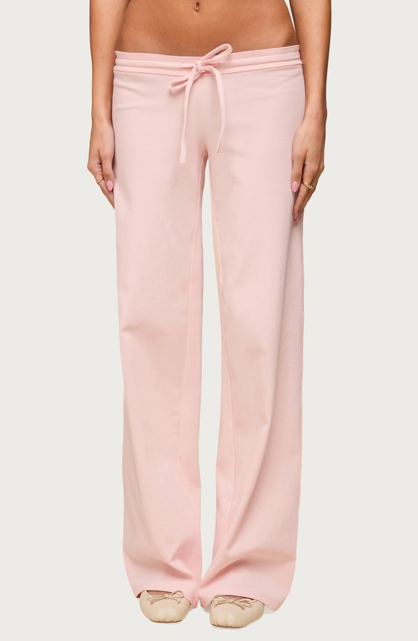 アディクテッド レディース ボトムス ジーンズズボン下 引っ切り無い 綿織物 EDIKTED Claudia Stretch Cotton Straight Leg Drawstring Pants Light-Pink サクラ色
