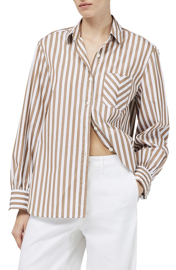 ラグアンドボーン レディース トップス プルオーバー 綿織物 マキシ rag \u0026 bone Maxine Stripe Cotton Button-Up Shirt Brown Stripe 赤銅色