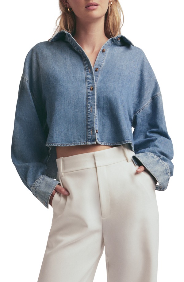 フェイバリット ドーター レディース トップス シャツ デニム Favorite Daughter Thex-Boyfriendenim Crop Shirt Goa デニム｜ReVida 店