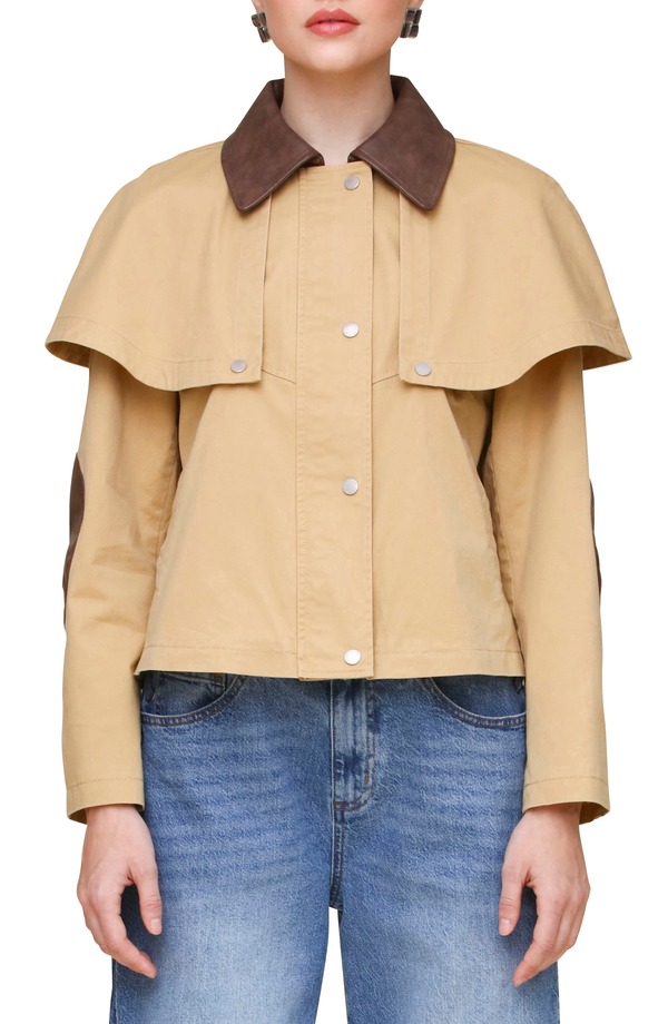 アヴェックレフィーユ レディース アウター 上衣・上衣 ケープ青写真 旗がしら ケープ Avec Les Filles Crop Cape Trench Jacket Khaki カーキ