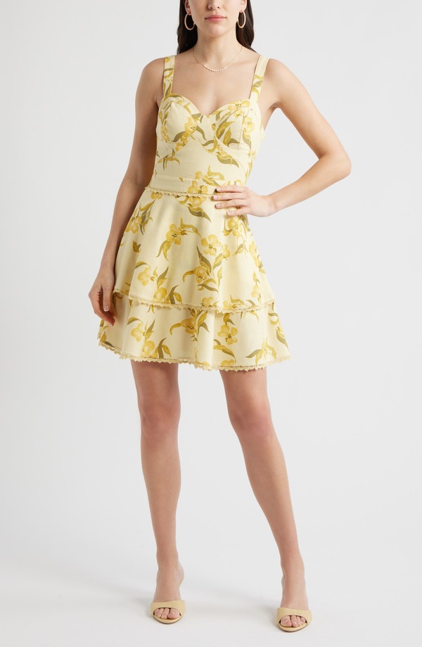 チェルシー 28 レディース トップス ワンピース ティアード フラワー柄 ミニ レース フラワー Chelsea28 Lace Detail Floral Tiered Minidress Yellow Poppy Play イエロー｜ReVida 店