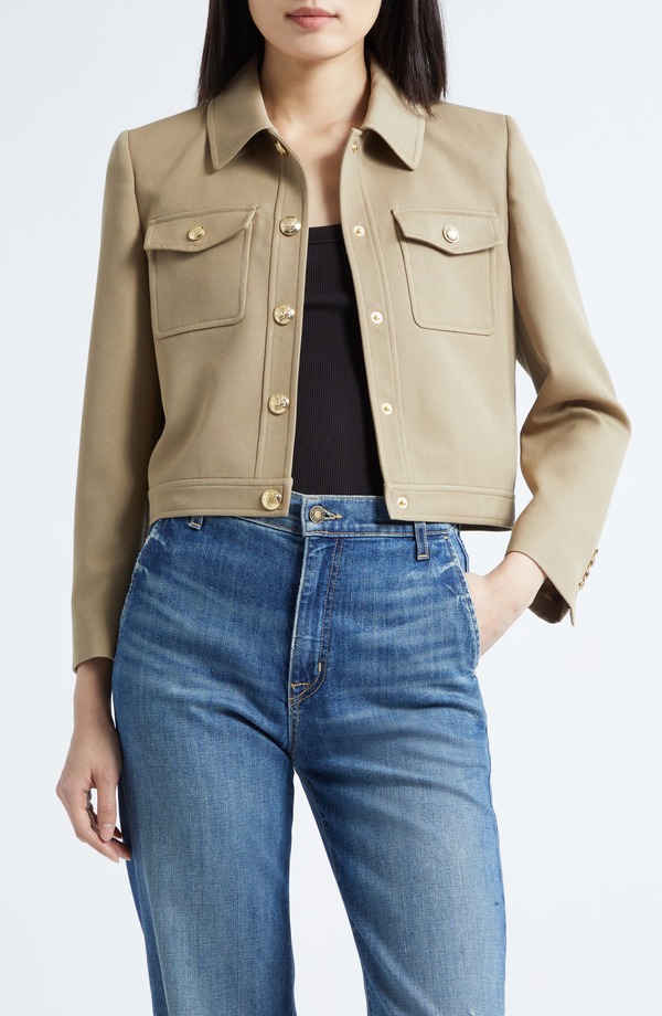 ニリロータン レディース アウター 上衣・上衣 羊毛 Nili Lotan Edna Crop Virgin Wool Jacket British Khaki カーキ