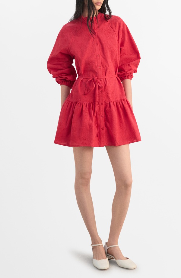 マンゴ レディース トップス ワンピース シャツ コットン 刺繍 MANGO Embroidered Long Sleeve Cotton Shirtdresstrawberry｜ReVida 店 17,375円