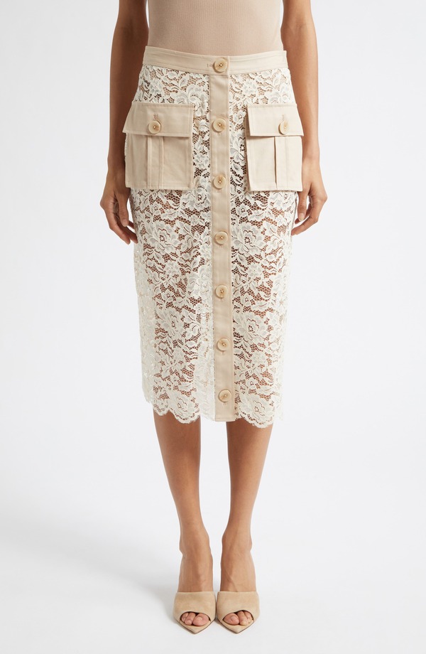 ラジャンス レディース 下つ方スコート 綿織物 スピード競技 L\u0027AGENCE Shae Mixed Media Cotton Blend Lace Skirt Biscuit/ Ecru エクリュ