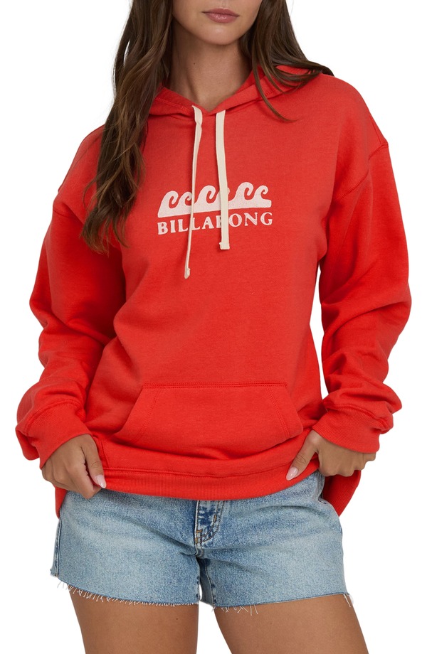 散らし広告ボン レディース アウター パーカー・スウェット フリース グラフィック Billabong Surfing インチ Town Fleece Graphic Hoodie Fiesta Red 赤いこと