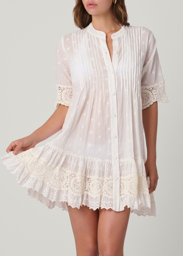 ショシャーナ レディース トップス ワンピース ミニ Shoshanna Milos Eyelet Mini Dress Cover Up Optic｜ReVida 店