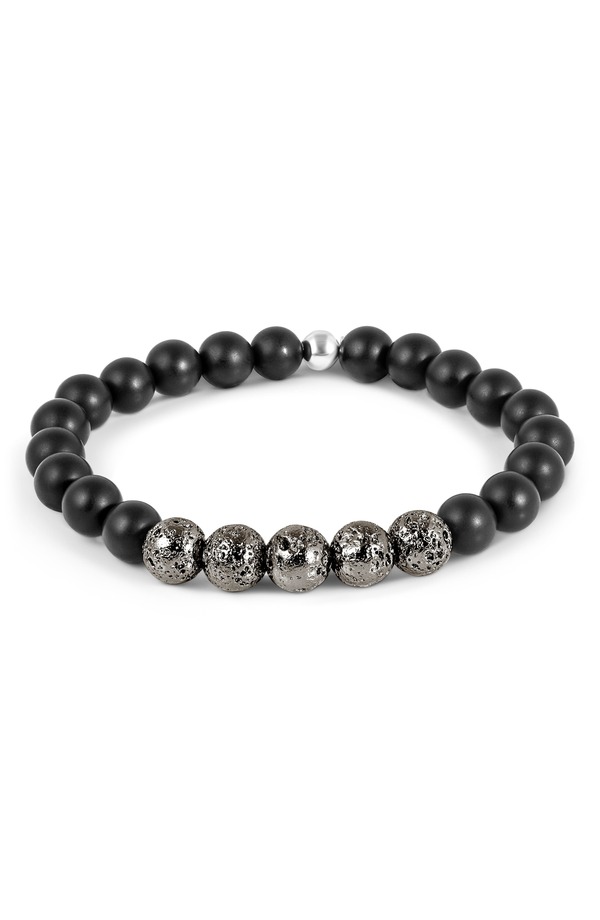 タテオシアン メンズ 添え物 ブレスレット・バングル・アンクレット Tateossian Men\u0027s Vesuvius Agate Beaded Stretch Bracelet Black 黒いこと