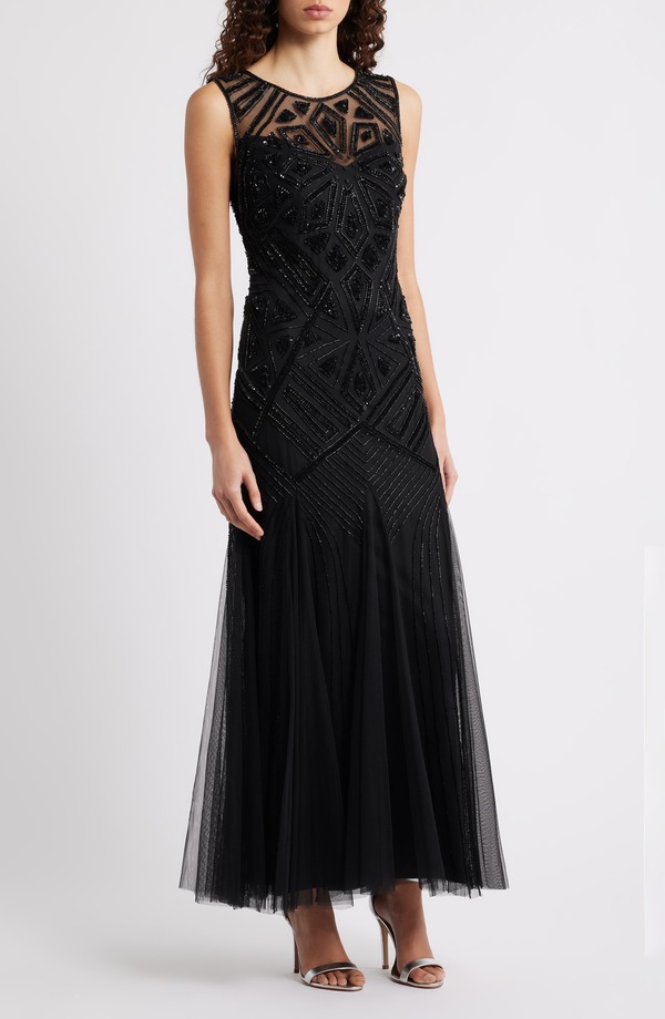 ピサッロナイツ レディース トップス 衣裳 ノースリーブ Pisarro Nights Geometric Beaded Sleeveless Gown Black 001 黒いこと