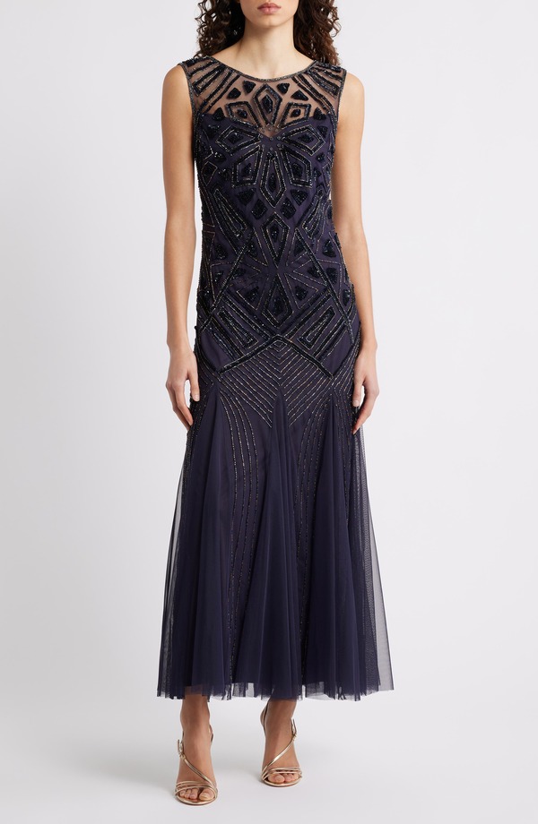 ピサッロナイツ レディース トップス 衣裳 ノースリーブ Pisarro Nights Geometric Beaded Sleeveless Gown Plum 502 酸桃