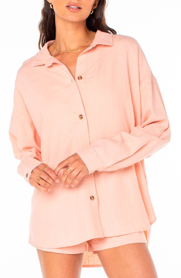 ロキシー レディース トップス シャツ リネン Roxy Morning Time Linen Blend Button-Up Shirt Rose Cloud Solid|ReVida 店