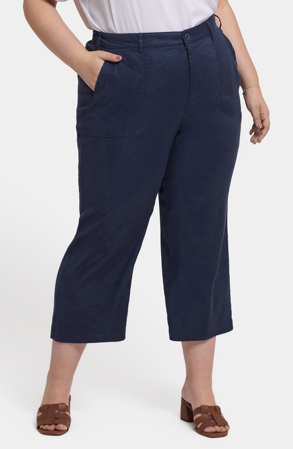 エヌワイディージェイ レディース ボトムス レギンス ワイドレッグ ズボン下 リネン NYDJ Crop Wide Leg Linen Blend Utility Pants Oxford Navy 米国海軍