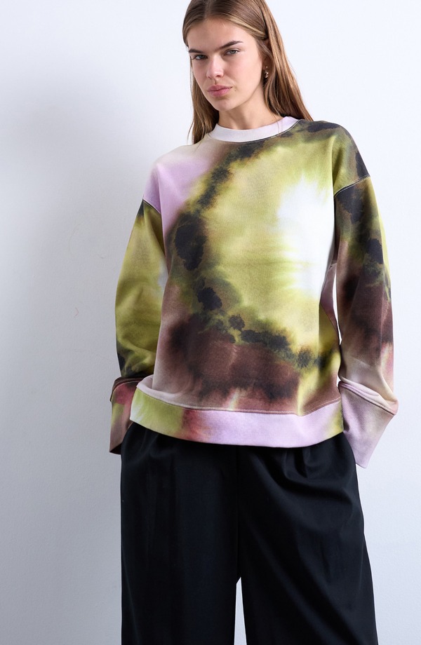 いの一番販売店 レディース アウター パーカー・スウェット ティーシャツ 綿織物 Topshop Tie Dye Oversize Cotton Blend Sweatshirt Pink サクラ色