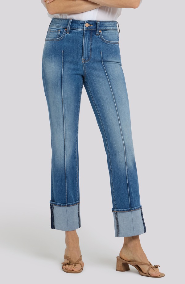 エヌワイディージェイ レディース ボトムス デニムパンツ ストレート ジーンズ NYDJ Marilyn Cuffed Pintuck Straight Leg Jeans Pacifica|ReVida 店