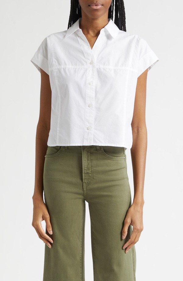 ヴェロニカ ベアード レディース トップス シャツ Veronica Beard Nestor Button-Up Crop Top White ホワイト|ReVida 店
