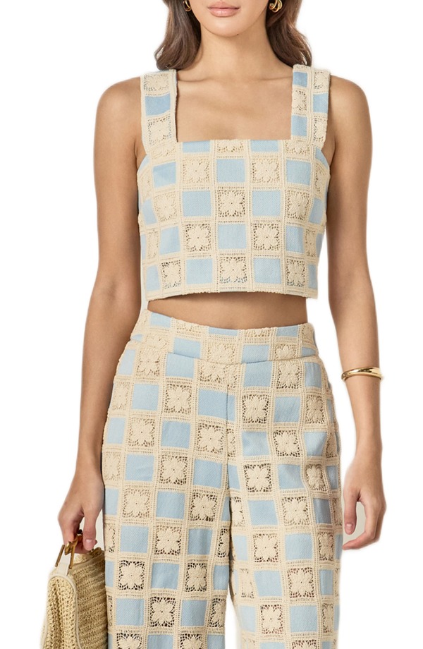 イングリッシュファクトリー レディース トップス シャツ English Factory Crochet Inset Crop Topowder Blue ブルー|ReVida 店