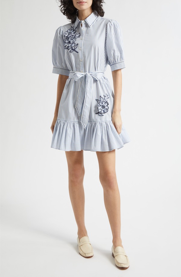 サンク セプト レディース トップス 衣装 御花柄 プルオーバー 綿織物 御花 Cinq Sept Zadie Floral Appliqu Stripe Cotton Blend Shirtdress White Multi 白いこと