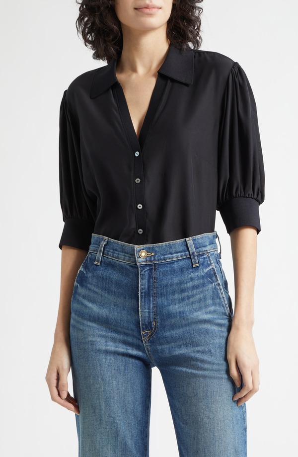 サンク セプト レディース トップス プルオーバー 地絹 Cinq Sept Weiley Silk Button-Up Shirt Black 黒いこと