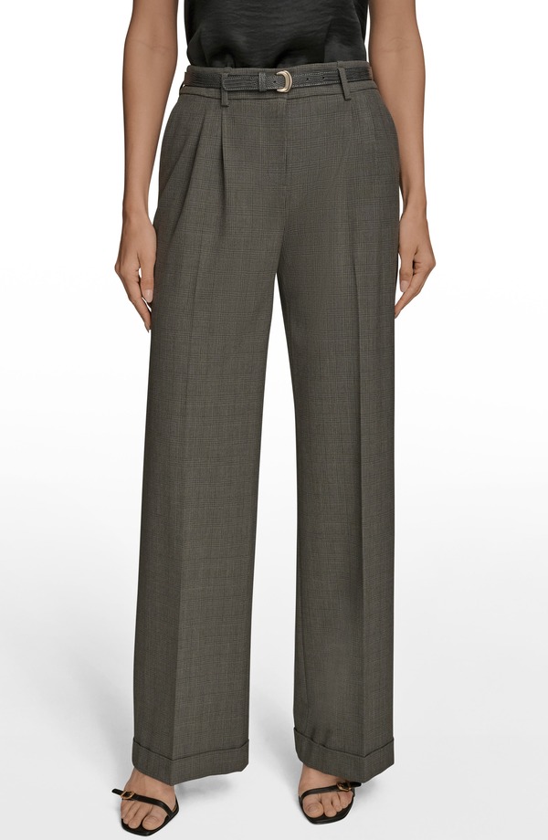 ダナ キャラン ニューヨーク州 レディース ボトムス レギンス ワイドレッグ ズボン下 Donna Karanew York Belted Plaid Wide Leg Pants Dark Mineral Multi マルチ色つや