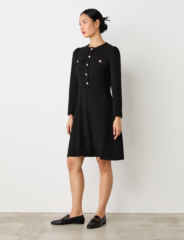 ファイナリー 英国の首都 レディース トップス 衣装 縮緬 Finery London Evie Long Sleeve Crepe Short Dress Black 黒いこと