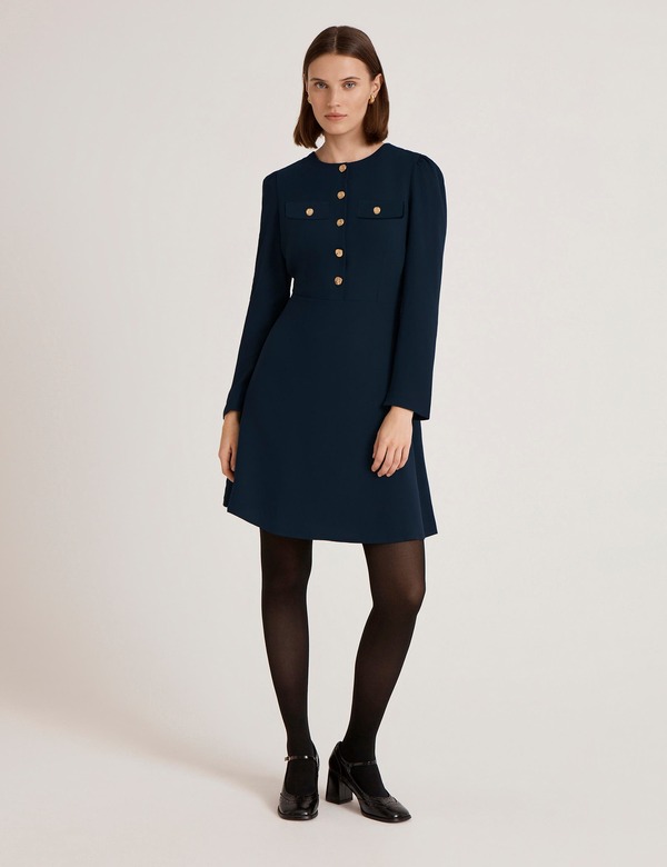 ファイナリー 英国の首都 レディース トップス 衣装 縮緬 Finery London Evie Long Sleeve Crepe Short Dress Navy 米国海軍
