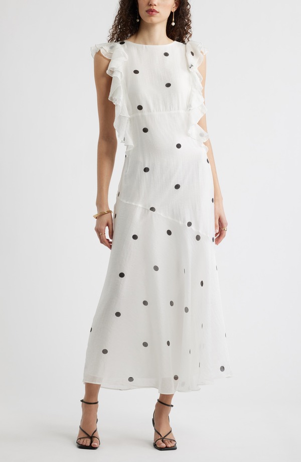 チェルシー 28 レディース トップス ワンピース マキシ Chelsea28 Flutter Sleeve Maxi Dress Ivory Black Lisa Dot アイボリー｜ReVida 店 27,936円