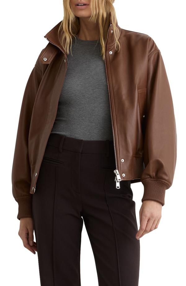 レイス レディース アウター 上衣・上衣 なめし革 Reiss Cara Leather Bomber Jacket Chestnut Brown 赤銅色