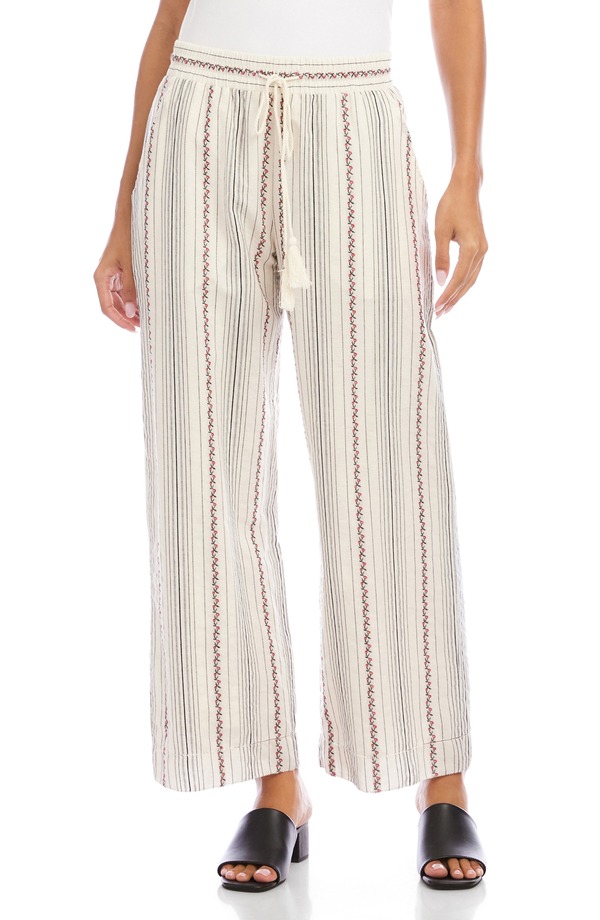 カレンケーン レディース ボトムス レギンス ズボン下 綿織物 刺しゅう Karen Kanembroidered Stripe Cotton Drawstring Cropants Natural 縞模様