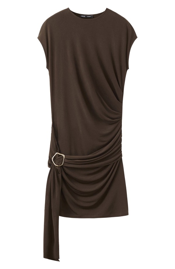 マンゴ レディース トップス ワンピース ドレープ ベスト MANGO Vestido Side Drape Top Brown ブラウン|ReVida 店