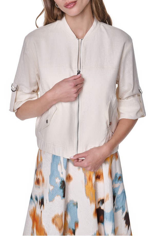 ダナ キャラン ニューヨーク州 レディース アウター 上衣・上衣 リネン DKNY Linen Blend Bomber Jacket Coconut