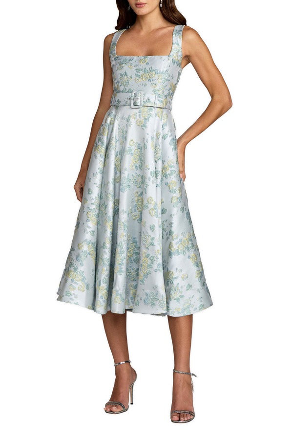 マックダガル レディース トップス 衣装 A 生産ライン MIDI ノースリーブ Mac Duggal Sleeveless Belted A-Line Midi Dress Blue Multi 青色