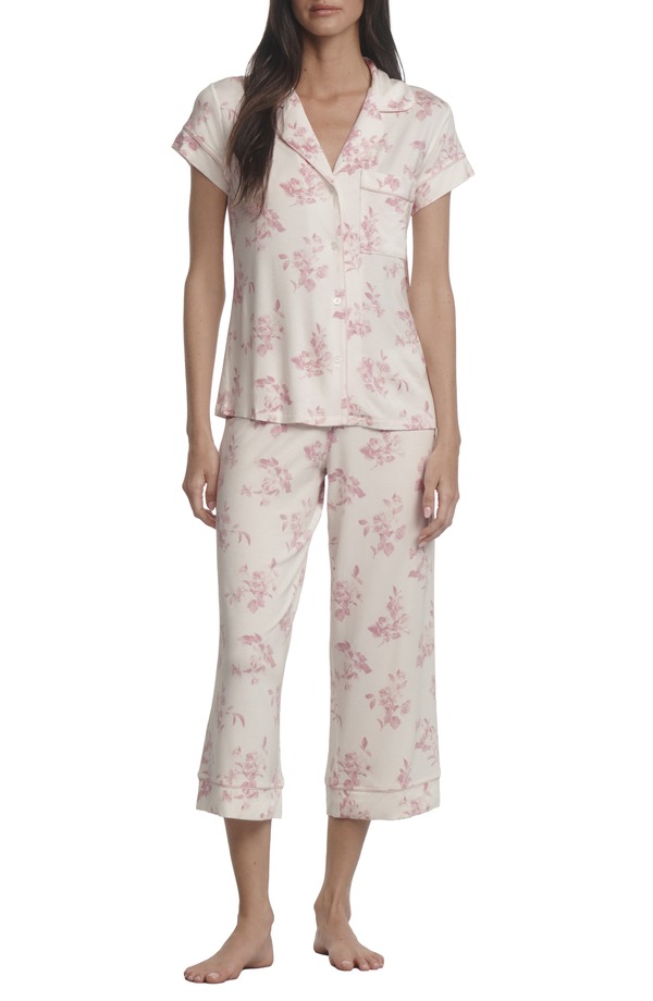 エバージェイ レディース アンダー御召しもの ナイト爵御召しもの 刷り上げる クロップド Eberjey Gisele Printed Short Sleeve Cropped Pajamas Rose Garden Cameo Pink/Pale Pi さくら色