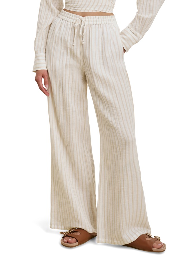 フェイバリット ドーター レディース ボトムス レギンス ワイドレッグ ズボン下 Favorite Daughter The Slip It On Wide Leg Pants Light Khaki Stripe カーキ