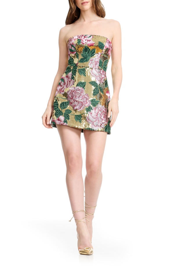ドレスザポプレーション レディース トップス 衣裳 お花柄 ミニ スパンコール 刺しゅう お花 Dress the Population Scottie Sequin Floral Embroidered Minidress Gold Multi ゴールド