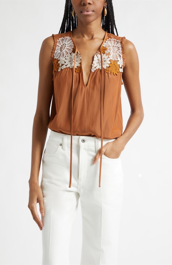 レイミー ブルック レディース トップス プルオーバー ノースリーブ 刺しゅう Ramy Brook Adalinembroidered Sleeveless Top Coffee 珈琲